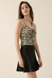 Garden of Love Floral Crepe Button-Front Cami Top