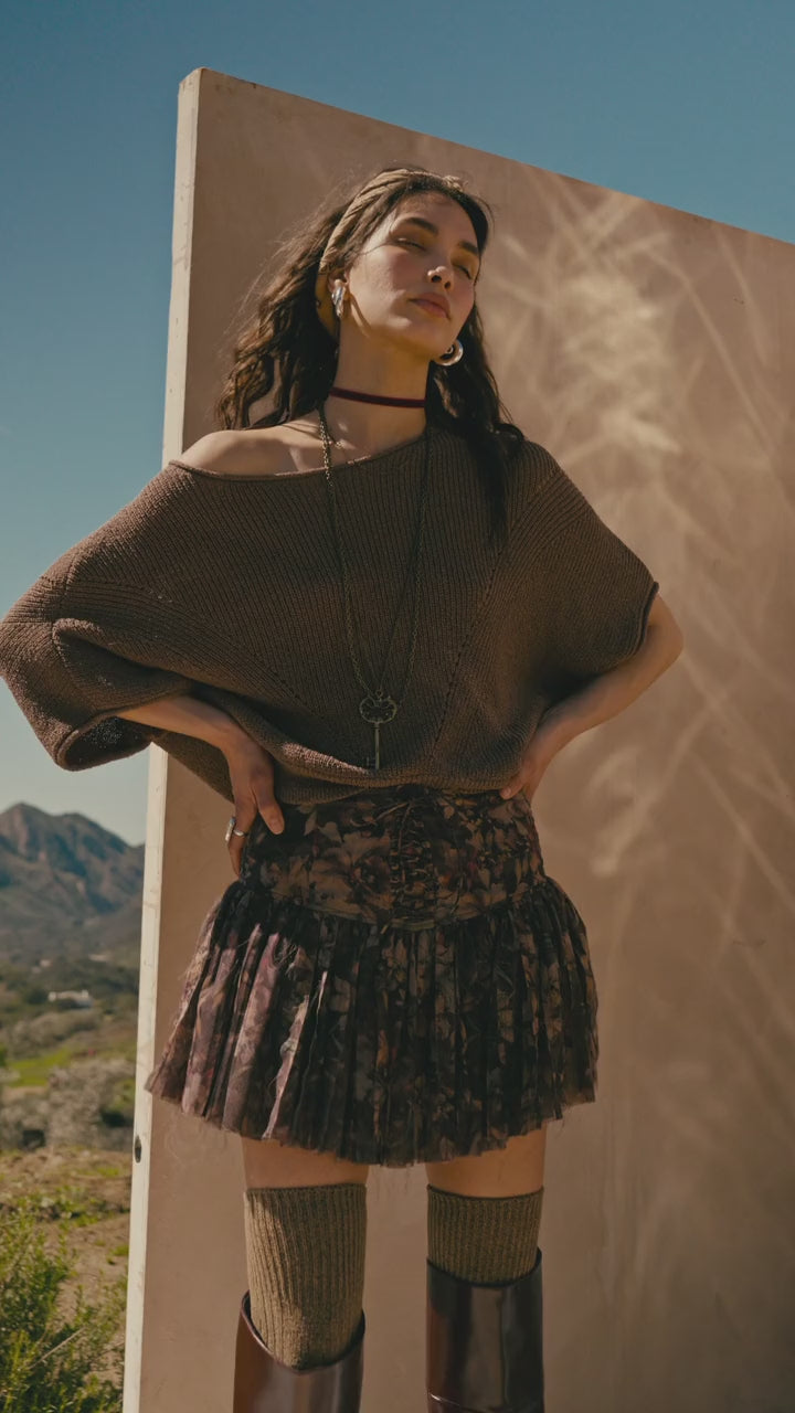 True Self Short-Sleeve Pointelle Rib-Knit Sweater