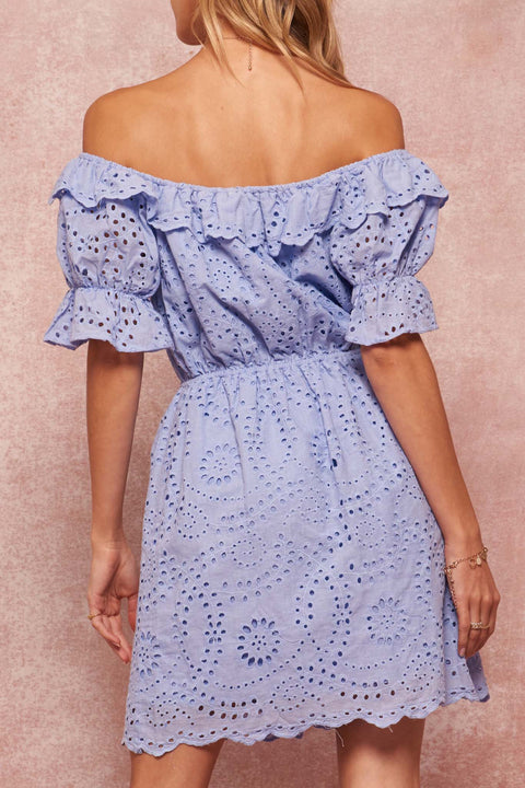 True Love Off-Shoulder Eyelet Lace Mini Dress - ShopPromesa