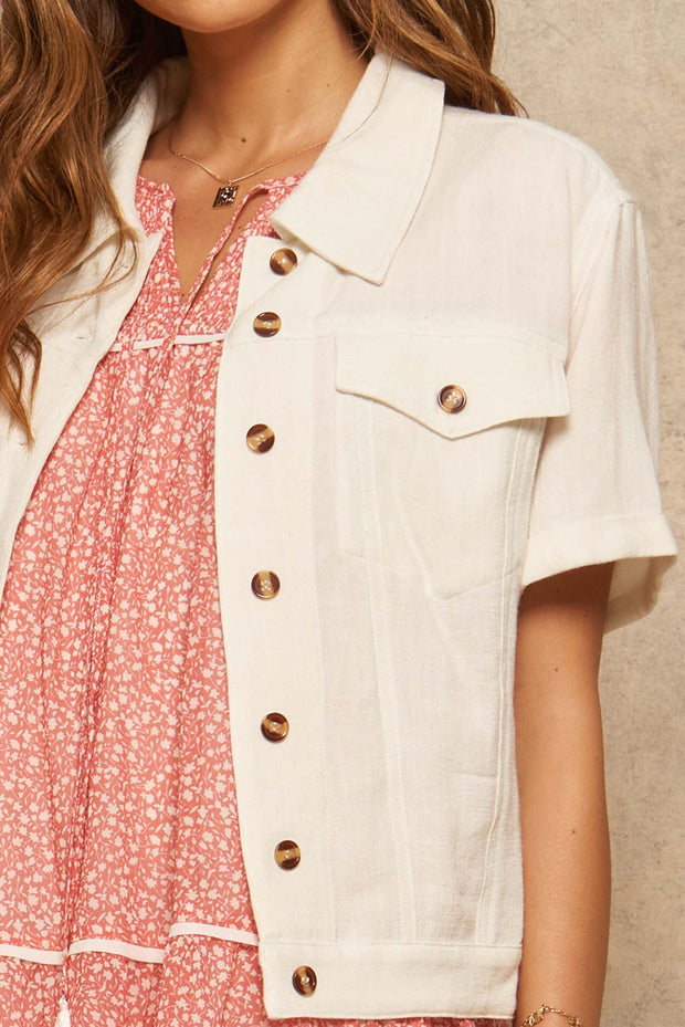Lighten Up Linen-Blend Short-Sleeve Shirt Jacket - ShopPromesa