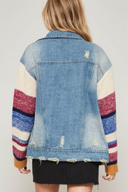 Jean Splicing Sweater-Sleeve Denim Jacket - ShopPromesa