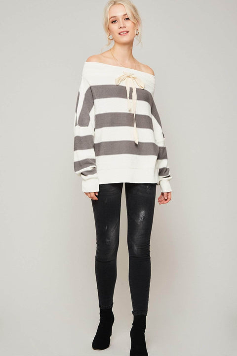 Get It Straight Off-Shoulder Striped Sweater - ShopPromesa