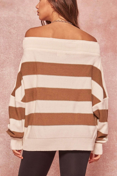 Get It Straight Off-Shoulder Striped Sweater - ShopPromesa