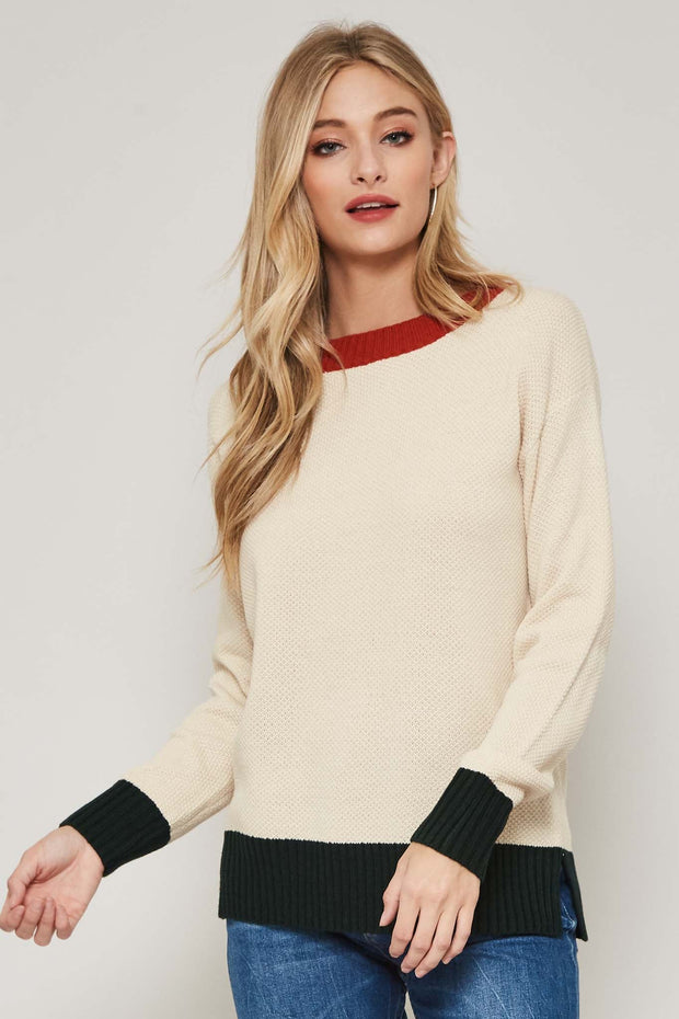 Quiet Morning Contrast Waffle-Knit Sweater - ShopPromesa