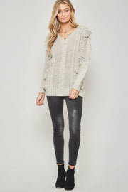 Cozy Town Fringed Cable Knit Sweater - ShopPromesa