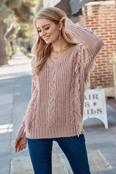 Cozy Town Fringed Cable Knit Sweater - ShopPromesa