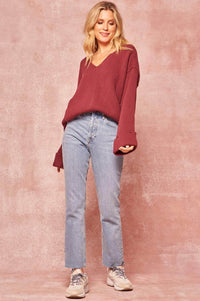 Living Large Oversized Rib-Knit V-Neck Sweater - ShopPromesa