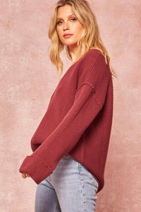 Living Large Oversized Rib-Knit V-Neck Sweater - ShopPromesa