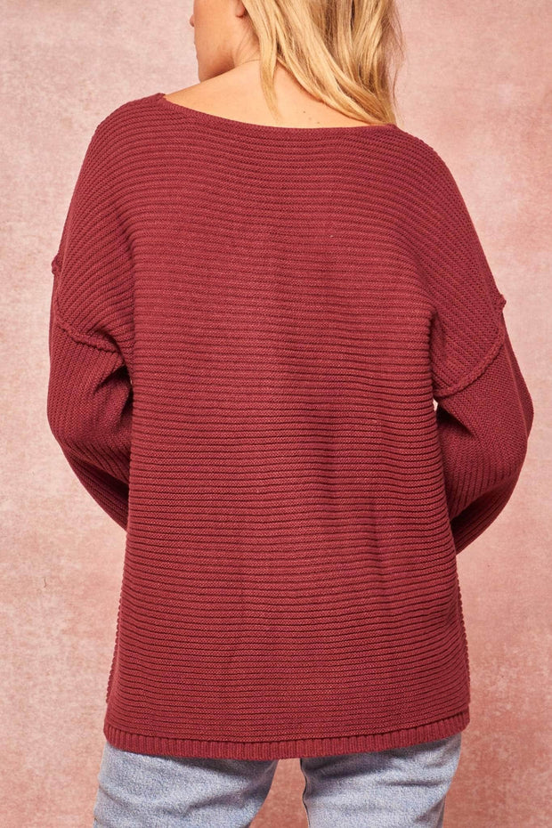 Living Large Oversized Rib-Knit V-Neck Sweater - ShopPromesa