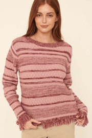On the Brink Striped Cable Knit Fringe Sweater - ShopPromesa
