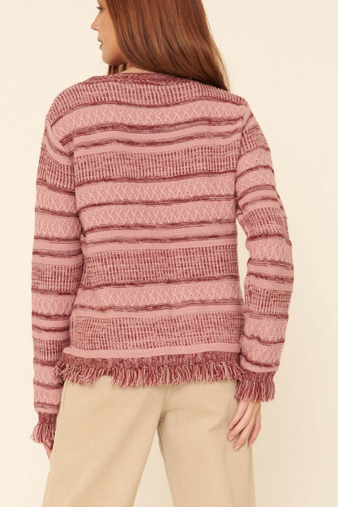 On the Brink Striped Cable Knit Fringe Sweater - ShopPromesa
