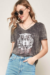 Tiger Muse Stone-Washed Vintage Graphic Tee - ShopPromesa