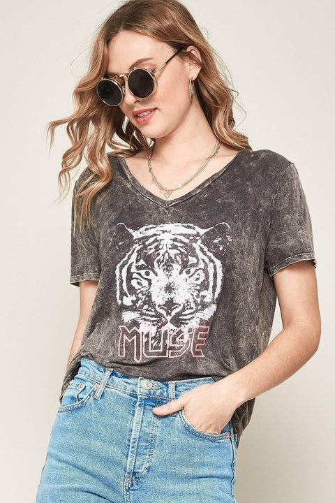 Tiger Muse Stone-Washed Vintage Graphic Tee - ShopPromesa