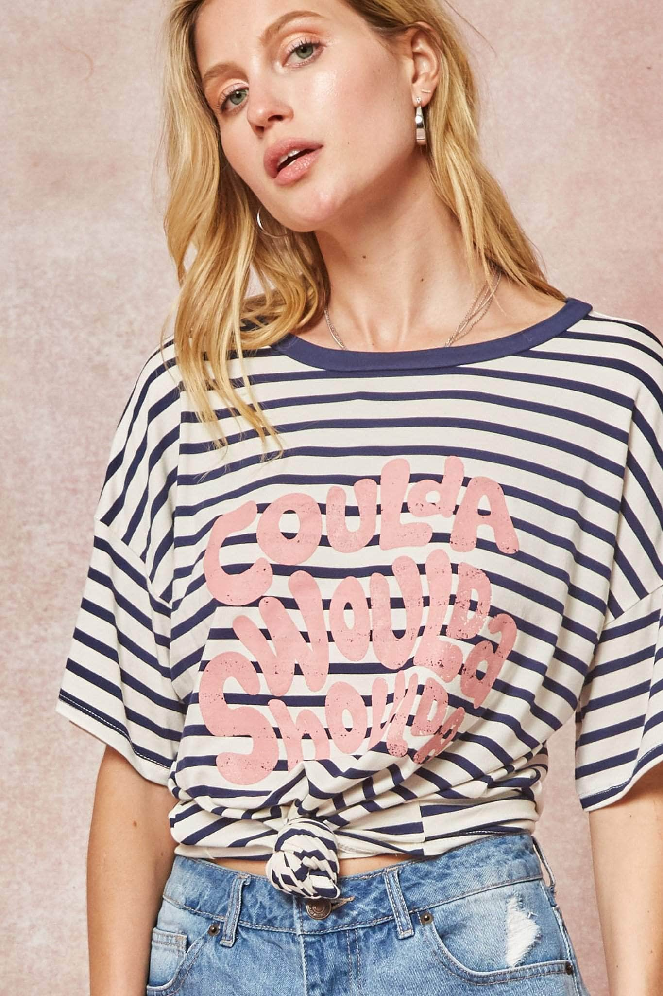 Coulda Woulda Shoulda Striped Vintage Graphic Tee - ShopPromesa