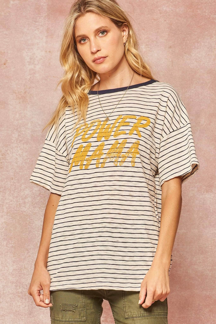 Power Mama Vintage Striped Graphic Tee - ShopPromesa