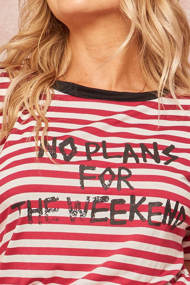 Weekend Plans Vintage Striped Graphic Ringer Tee - ShopPromesa