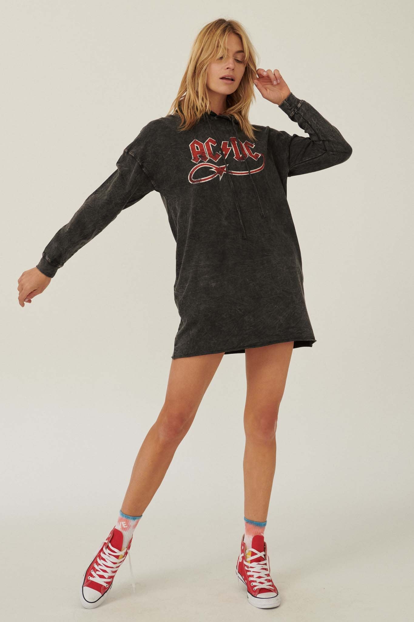 AC/DC Devil Tail Graphic Hoodie Mini Dress - ShopPromesa