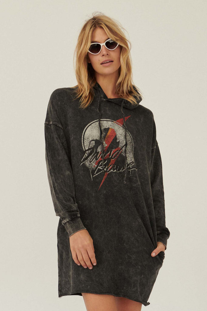 David Bowie Silhouette Graphic Hoodie Mini Dress - ShopPromesa