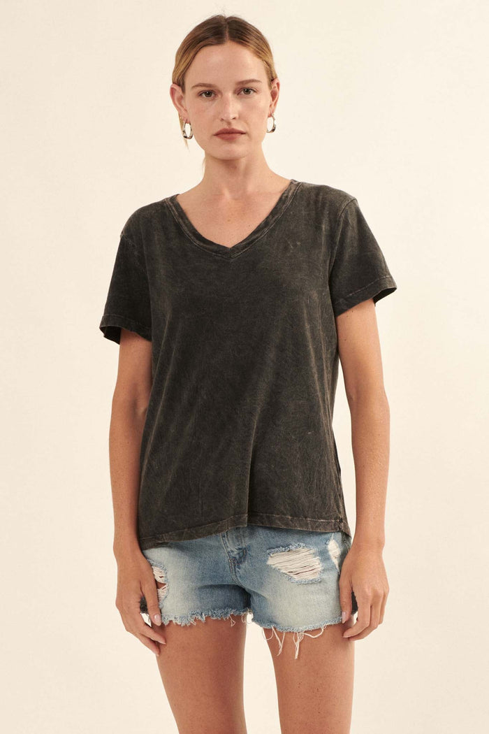 Forever Fave Vintage-Wash Cotton V-Neck Tee - ShopPromesa