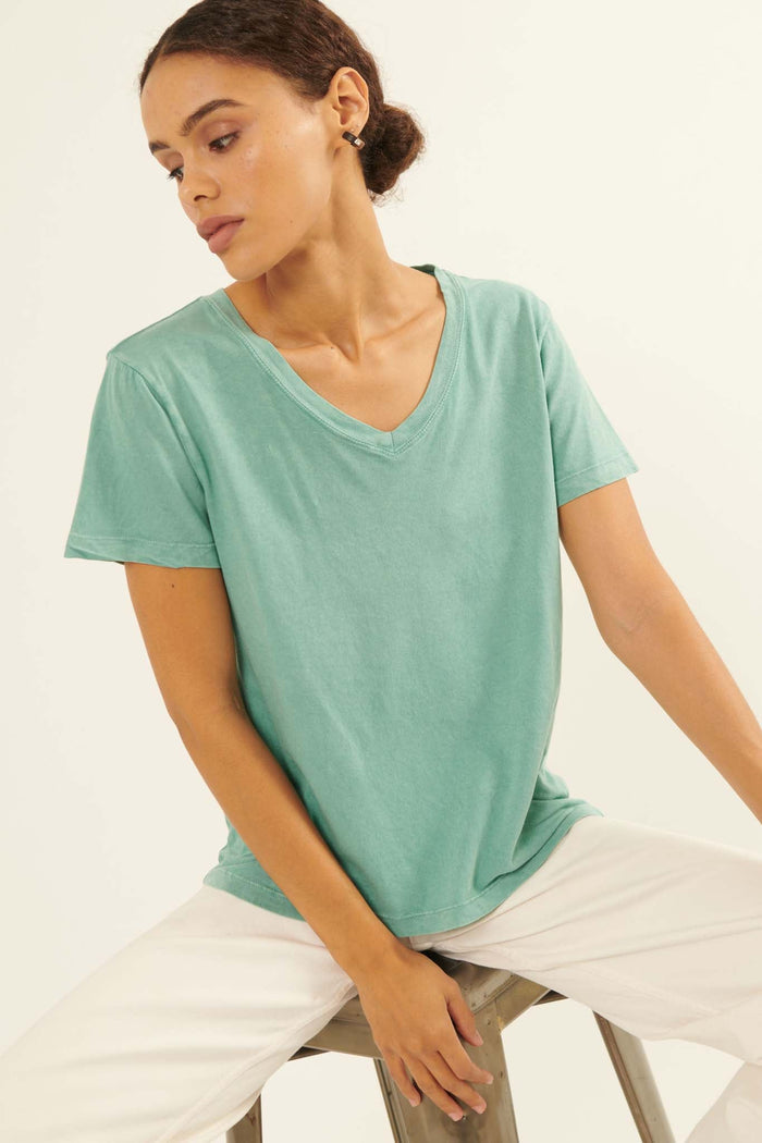 Forever Fave Vintage-Wash Cotton V-Neck Tee - ShopPromesa