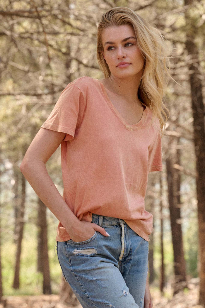 Forever Fave Vintage-Wash Cotton V-Neck Tee - ShopPromesa