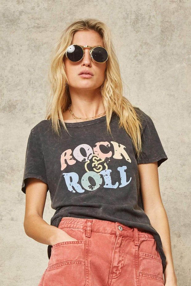 Rock & Roll Stone-Washed Vintage Graphic Tee - ShopPromesa