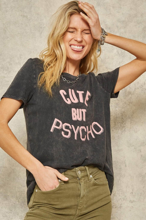 Cute But Psycho Stone-Washed Graphic Tee - ShopPromesa