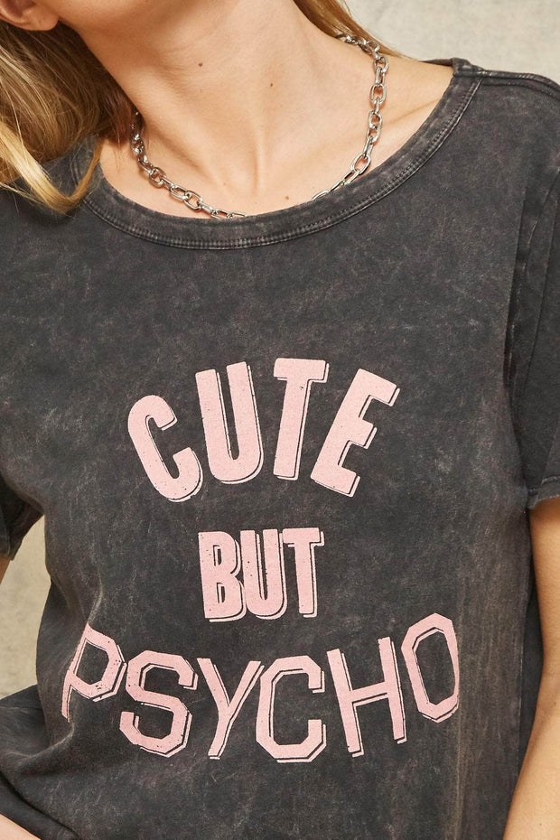 Cute But Psycho Stone-Washed Graphic Tee - ShopPromesa