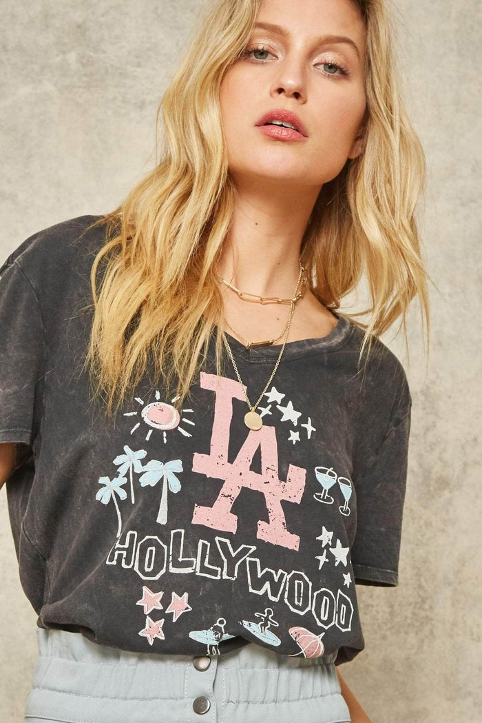 LA Hollywood Stone-Washed Graphic Tee - ShopPromesa