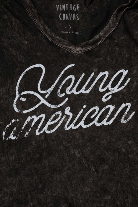 Young American Vintage-Wash V-Neck Graphic Tee - ShopPromesa