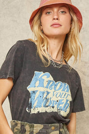 Know Your Worth Stone-Washed Vintage Graphic Tee - ShopPromesa