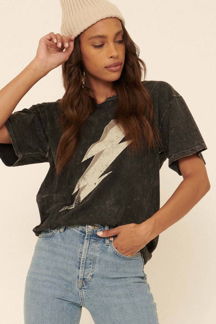 Thunder Rolls Vintage-Wash Studded Graphic Tee - ShopPromesa