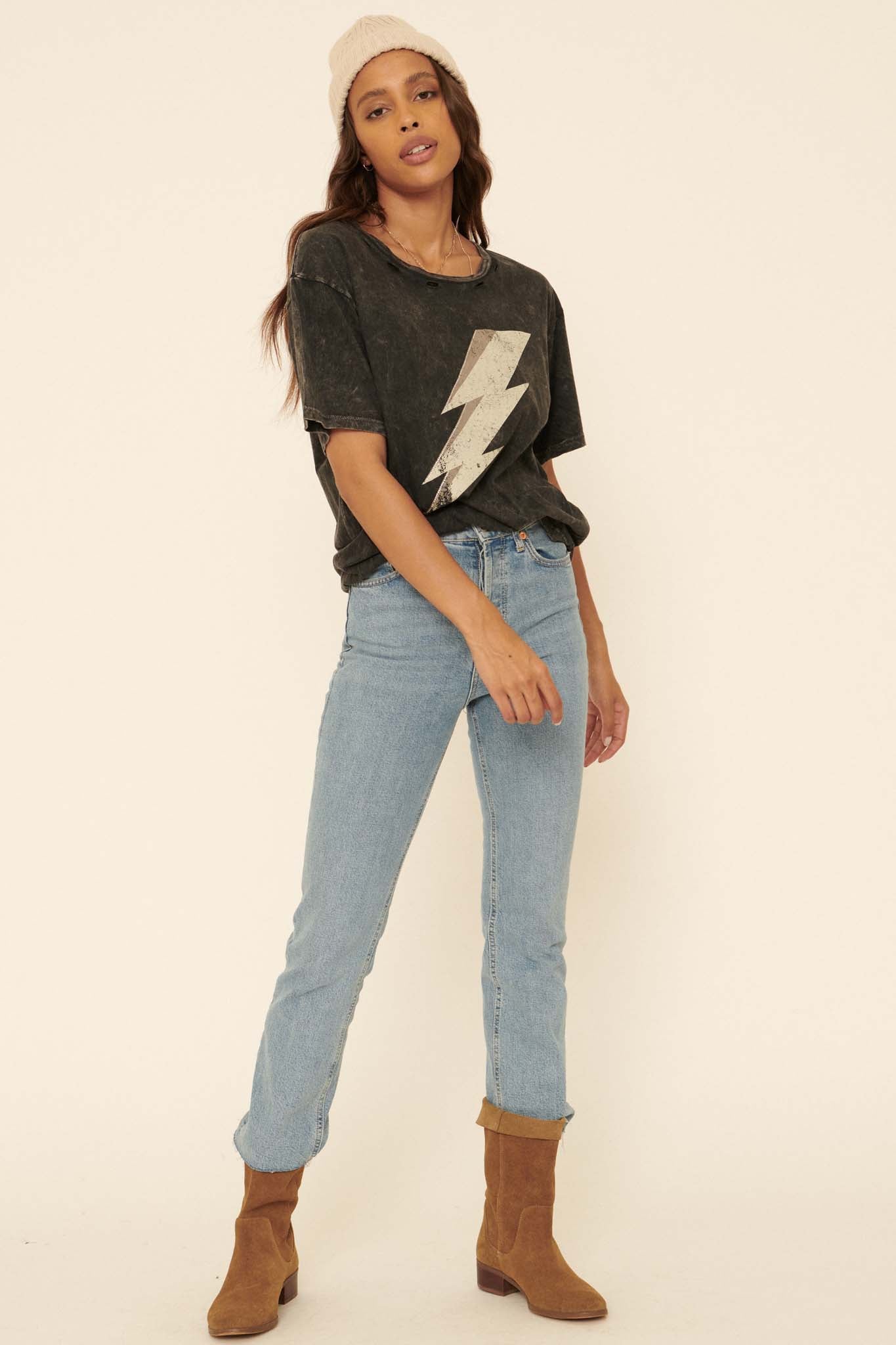 Thunder Rolls Vintage-Wash Studded Graphic Tee - ShopPromesa