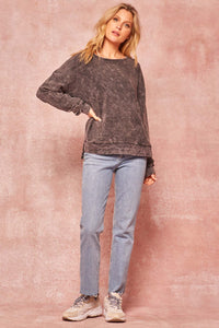 Rock Solid Vintage-Wash Side Slit Sweatshirt - ShopPromesa