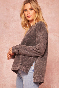 Rock Solid Vintage-Wash Side Slit Sweatshirt - ShopPromesa