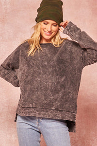 Rock Solid Vintage-Wash Side Slit Sweatshirt - ShopPromesa