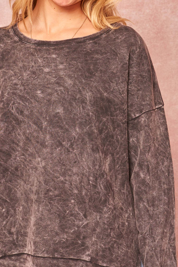 Rock Solid Vintage-Wash Side Slit Sweatshirt - ShopPromesa