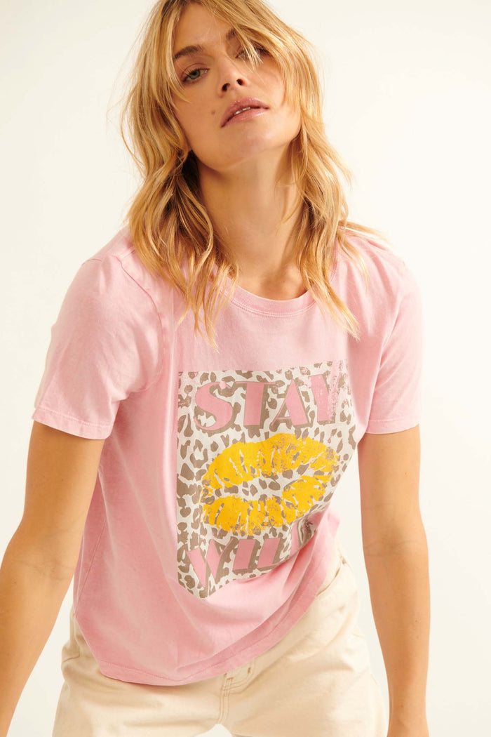 Stay Wild Lip Print Vintage-Wash Graphic Tee - ShopPromesa