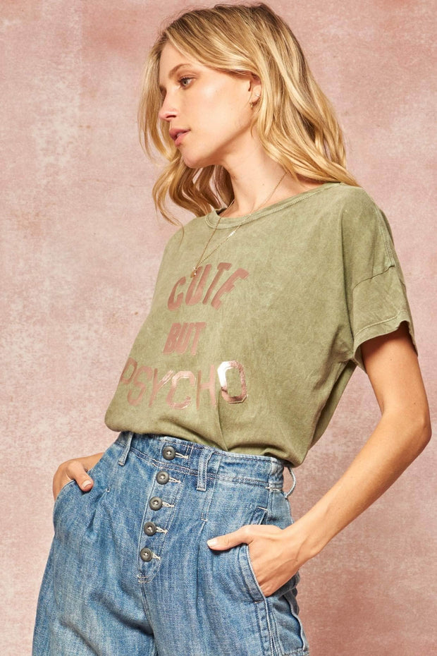 Cute But Psycho Stone-Washed Foil Graphic Tee - ShopPromesa