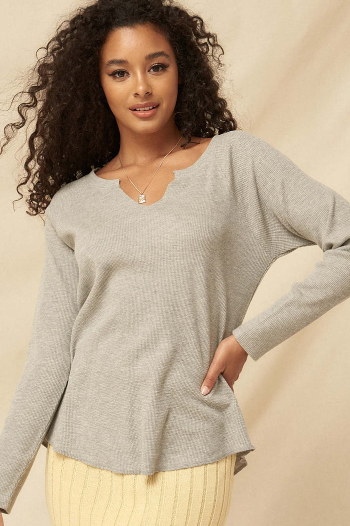 Feeling Good Split-Neck Waffle Knit Thermal Top - ShopPromesa