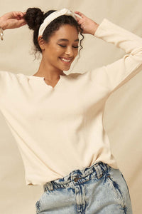 Feeling Good Split-Neck Waffle Knit Thermal Top - ShopPromesa