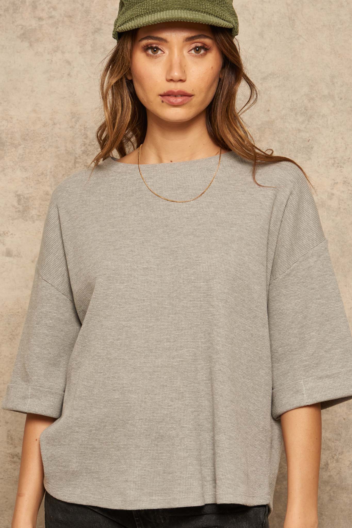 Still Smiling Half-Sleeve Waffle Knit Thermal Top - ShopPromesa