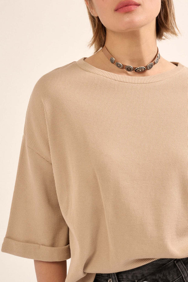 Still Smiling Half-Sleeve Waffle Knit Thermal Top