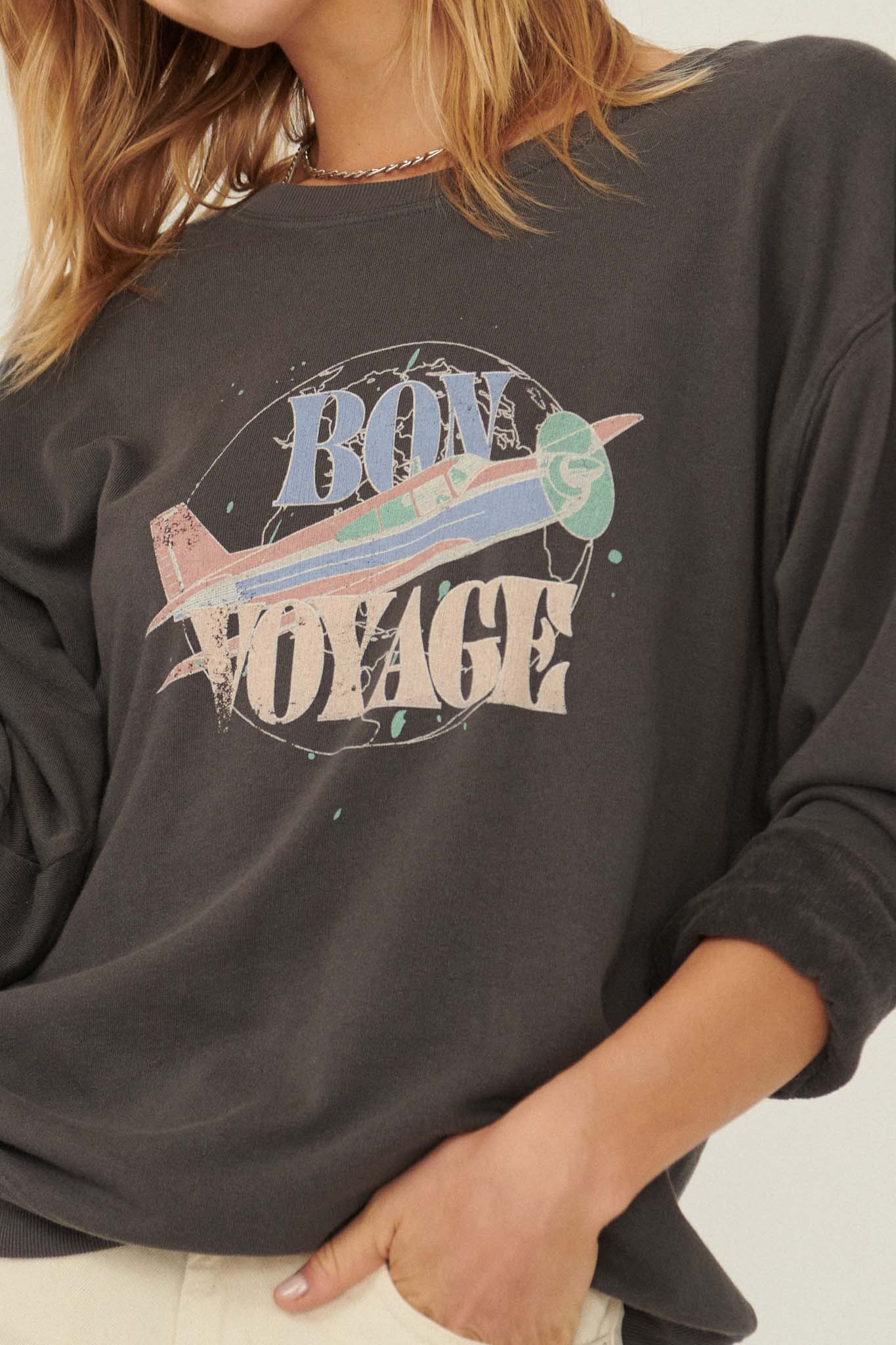 Bon Voyage Garment-Dyed Graphic Sweatshirt - ShopPromesa