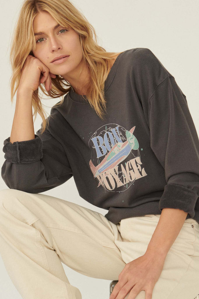 Bon Voyage Garment-Dyed Graphic Sweatshirt - ShopPromesa