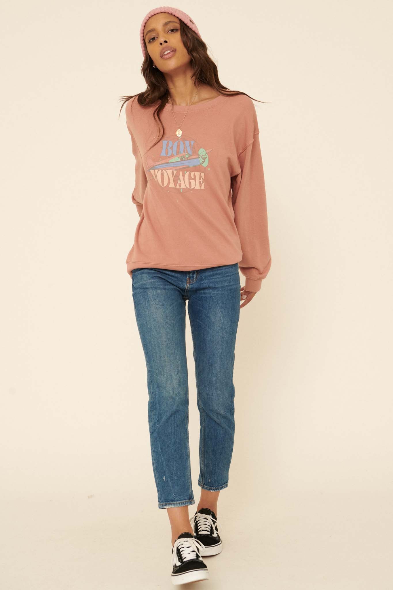 Bon Voyage Garment-Dyed Graphic Sweatshirt - ShopPromesa