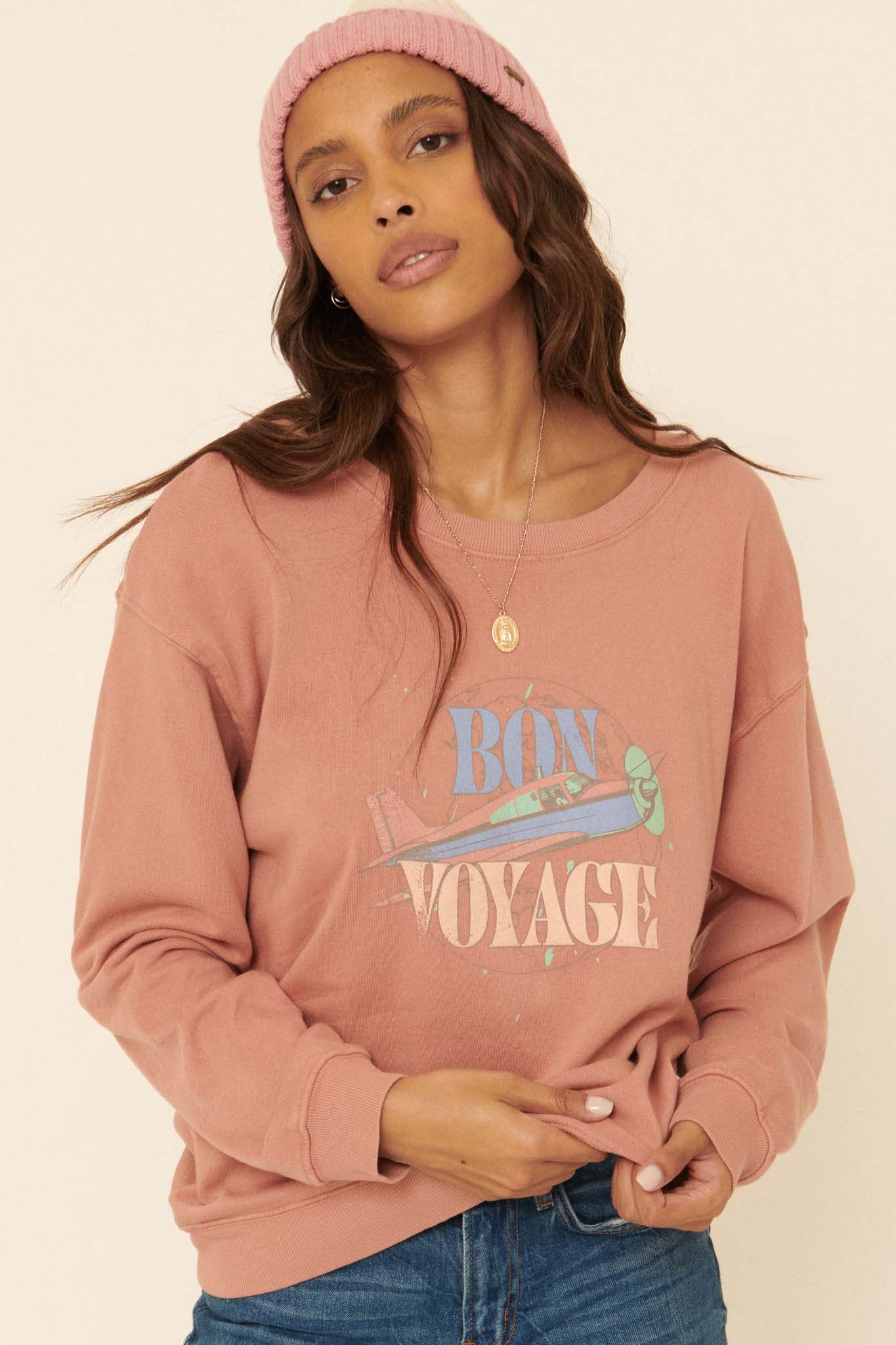 Bon Voyage Garment-Dyed Graphic Sweatshirt - ShopPromesa