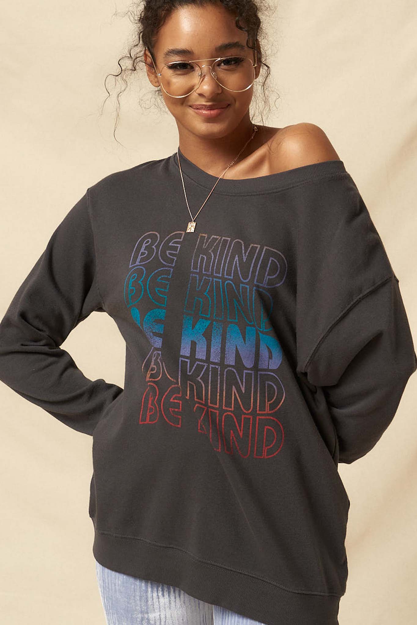 Be Kind Garment-Dyed Graphic Sweatshirt - ShopPromesa