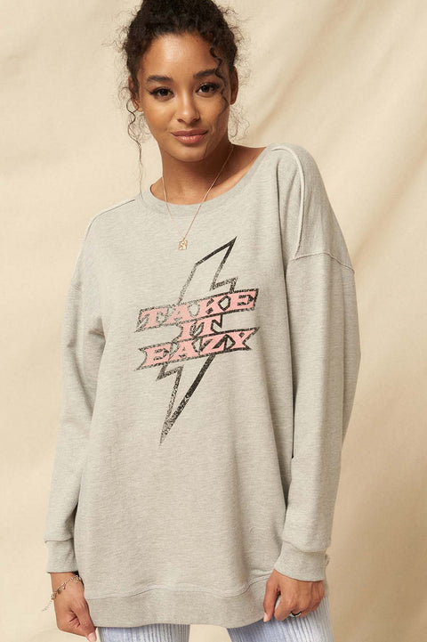 Take It Eazy Vintage Graphic Tunic Sweatshirt - ShopPromesa