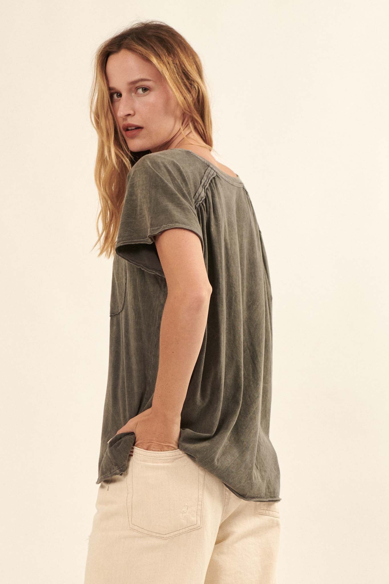 Joy Ride Vintage-Washed Oversize Pocket Tee - ShopPromesa